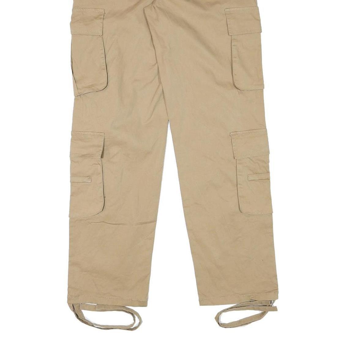 Womens Beige Cotton Blend Regular Fit Cargo Trousers W27 L30 Utility Pockets Zip