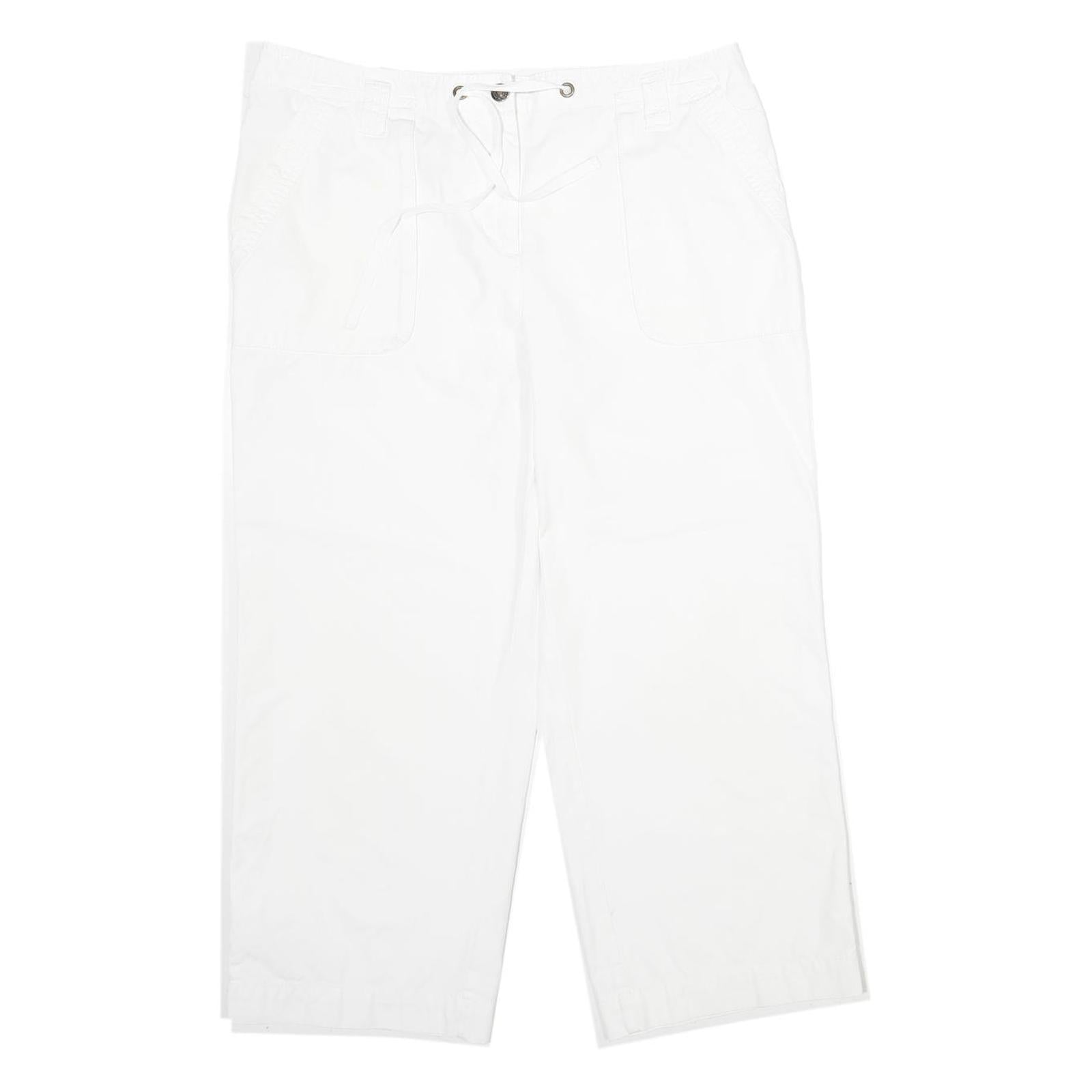 Womens White Regular Fit Drawstring Cotton Blend Trousers W34 L26 Casual Summer