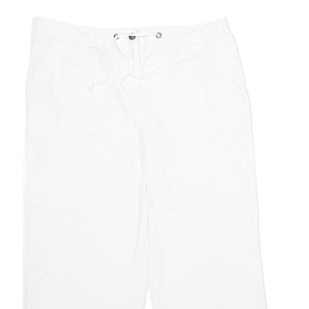 Womens White Regular Fit Drawstring Cotton Blend Trousers W34 L26 Casual Summer