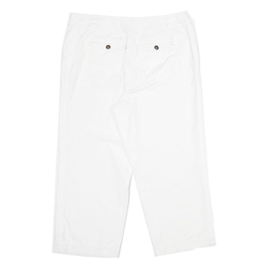 Womens White Regular Fit Drawstring Cotton Blend Trousers W34 L26 Casual Summer