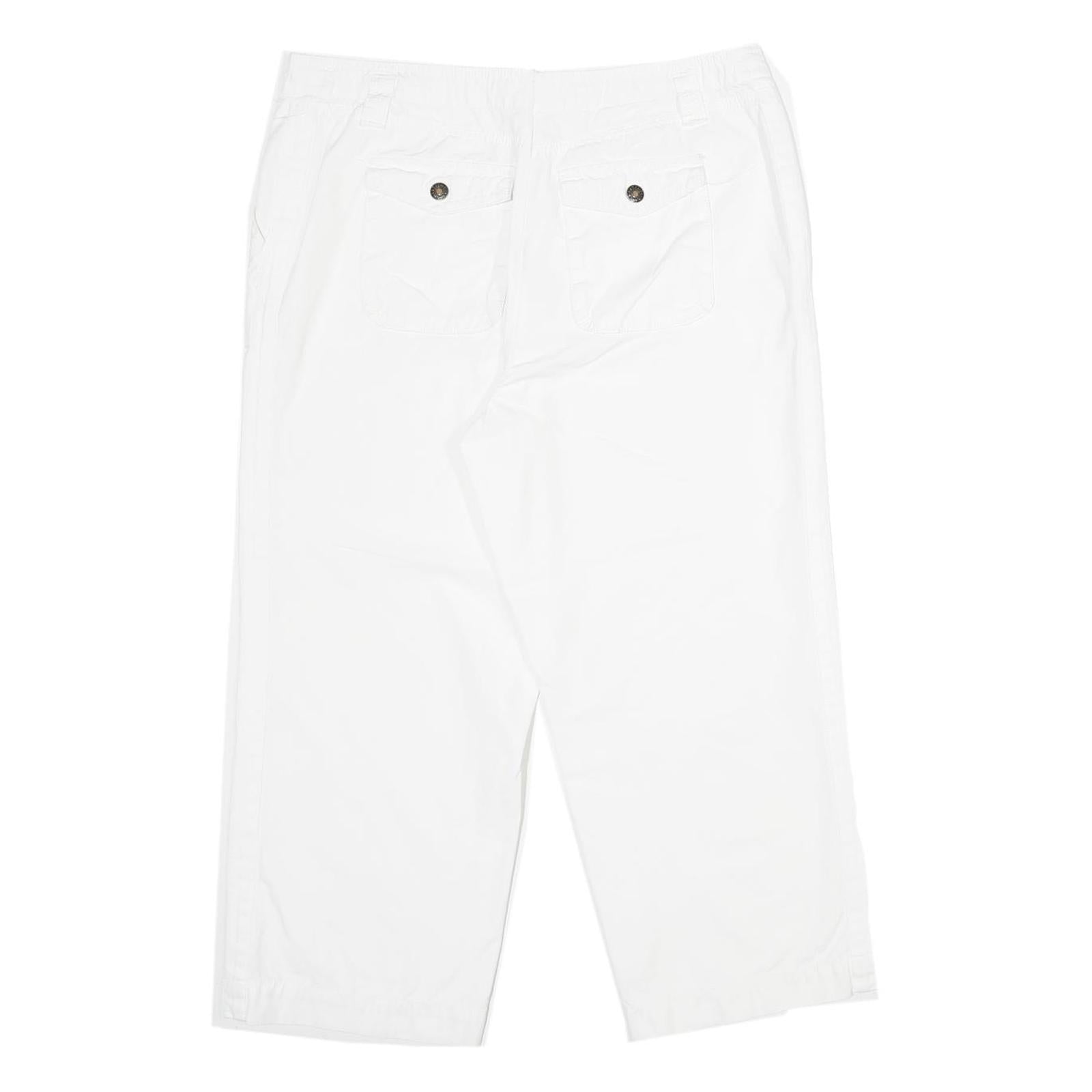 Womens White Regular Fit Drawstring Cotton Blend Trousers W34 L26 Casual Summer