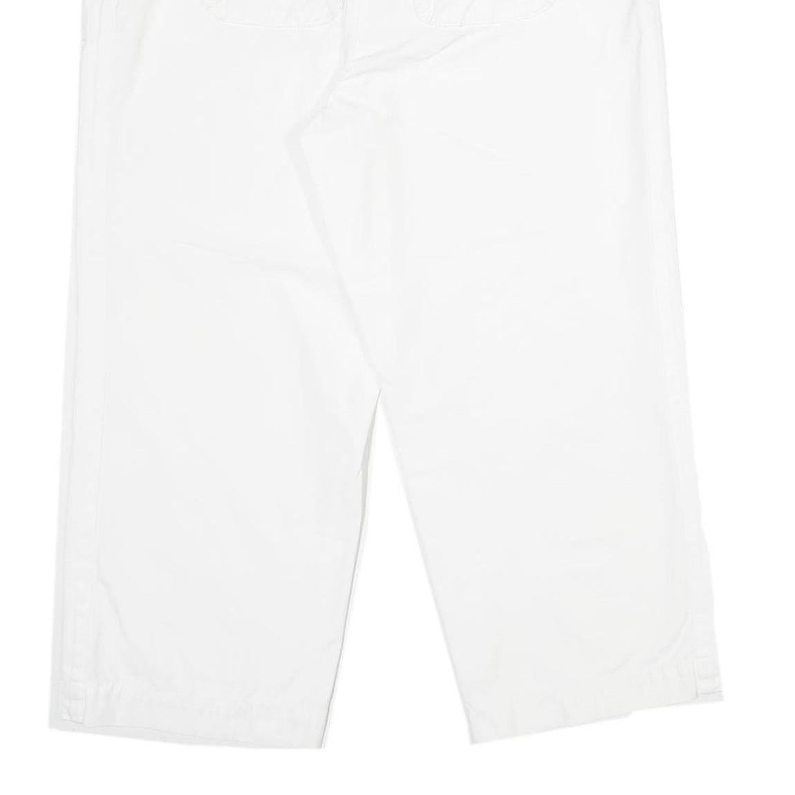 Womens White Regular Fit Drawstring Cotton Blend Trousers W34 L26 Casual Summer