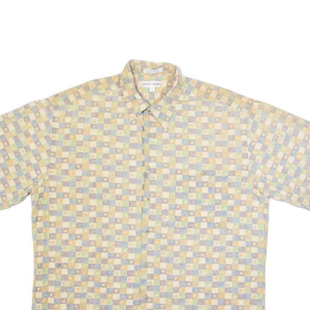 PIERRE CARDIN Mens Shirt Cream 90s Check L