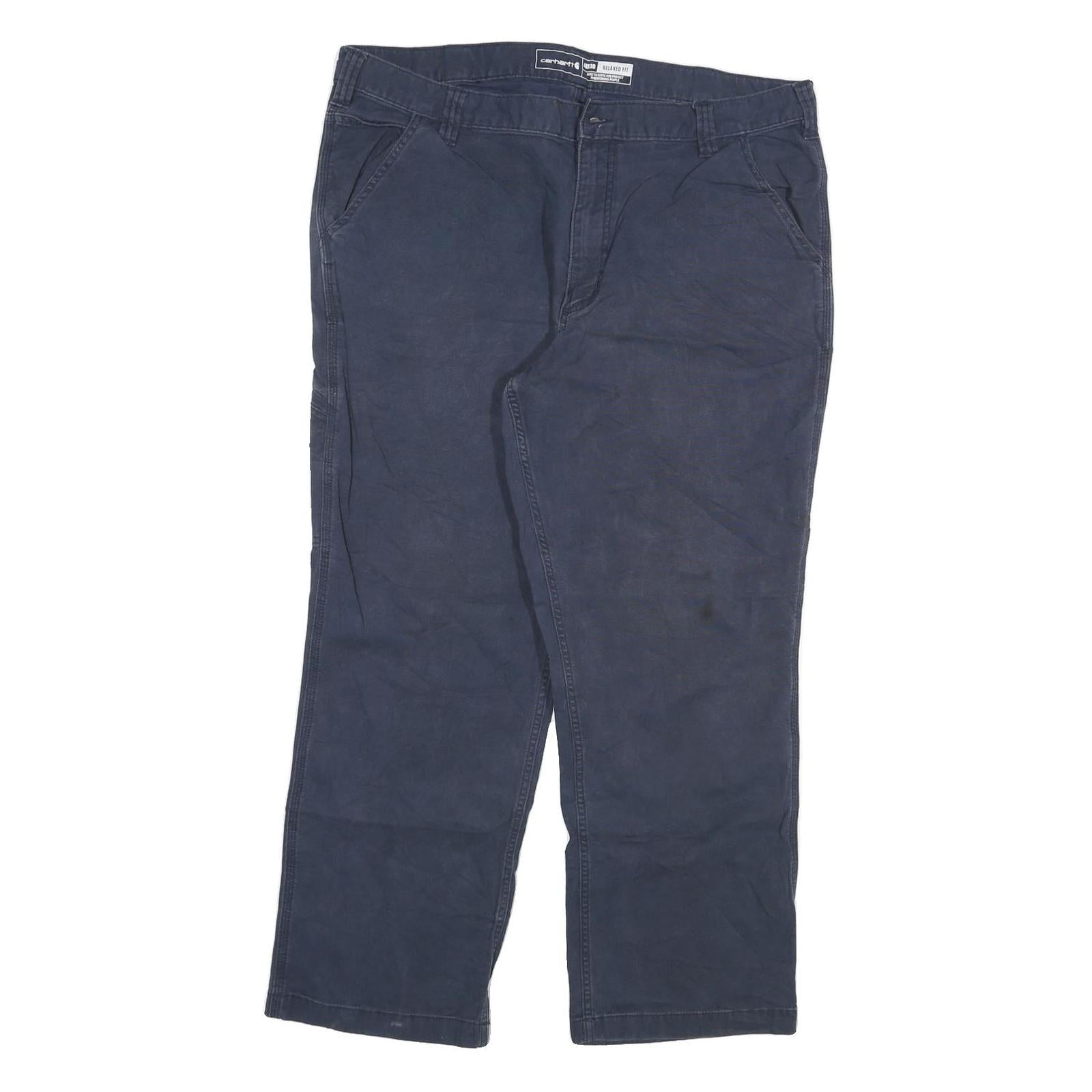 CARHARTT Mens Cotton Blend Dark Blue Relaxed Fit Straight Trousers W40 L26