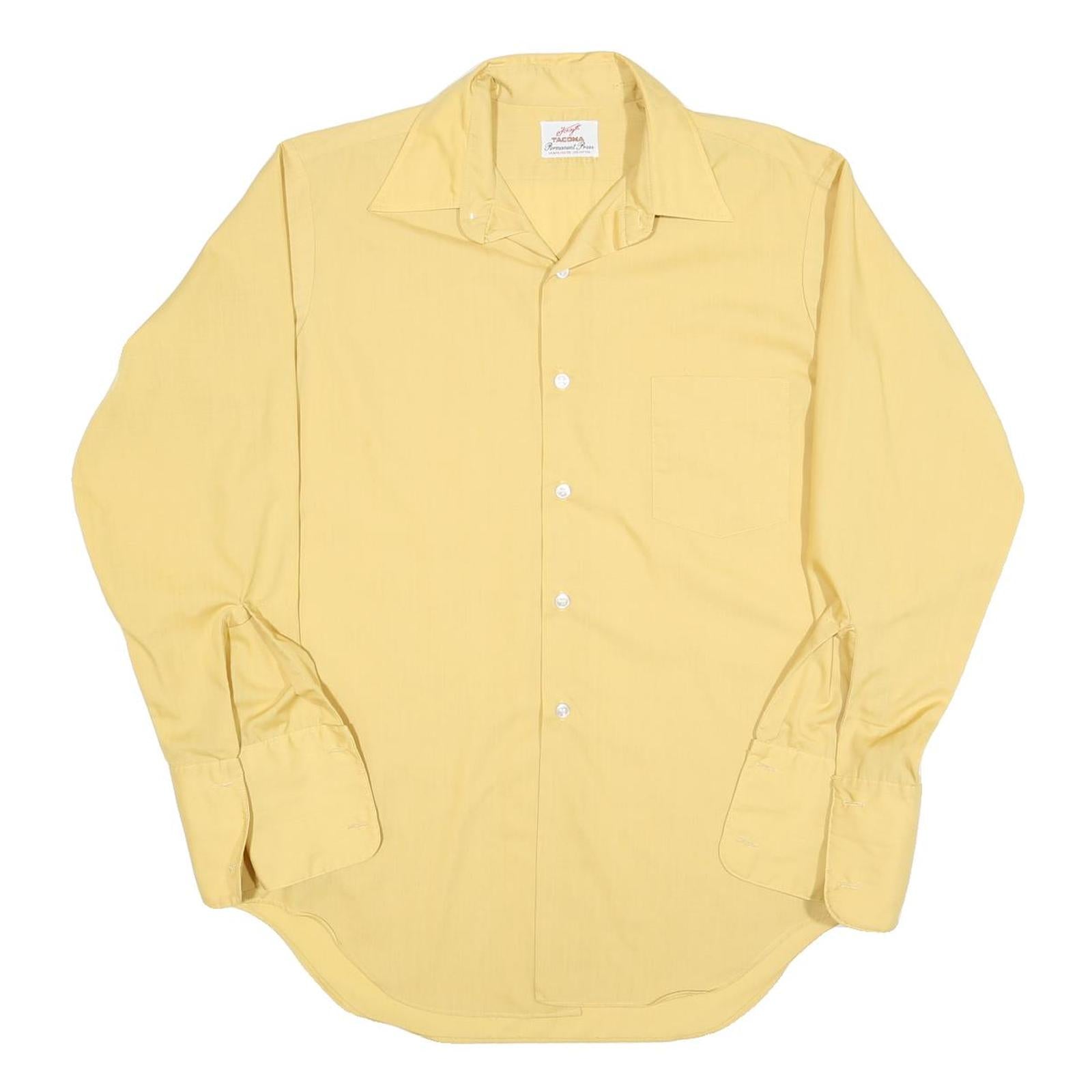 TACOMA Mens Yellow Plain Shirt L Cotton Blend Classic Fit Long Sleeve Button