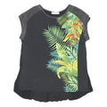 OASIS Womens Black Green Tropical Print Top Sleeveless Round Neck M Glitter Trim