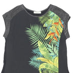 OASIS Womens Black Green Tropical Print Top Sleeveless Round Neck M Glitter Trim