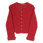 Womens Red Button Jacket S Polyester Blend Plain Elegant Floral Embroidery