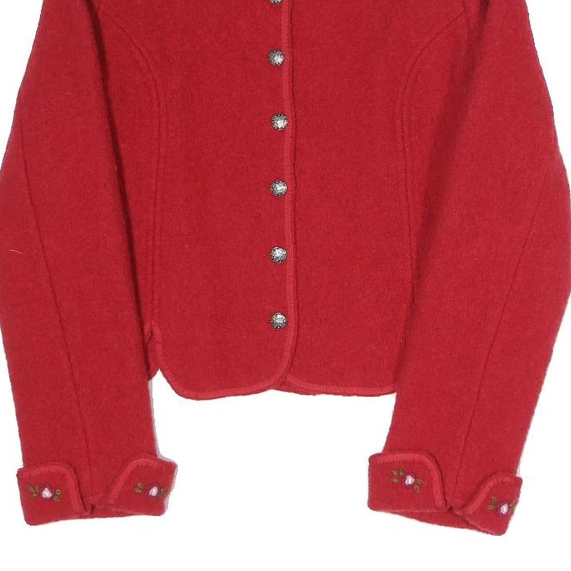 Womens Red Button Jacket S Polyester Blend Plain Elegant Floral Embroidery