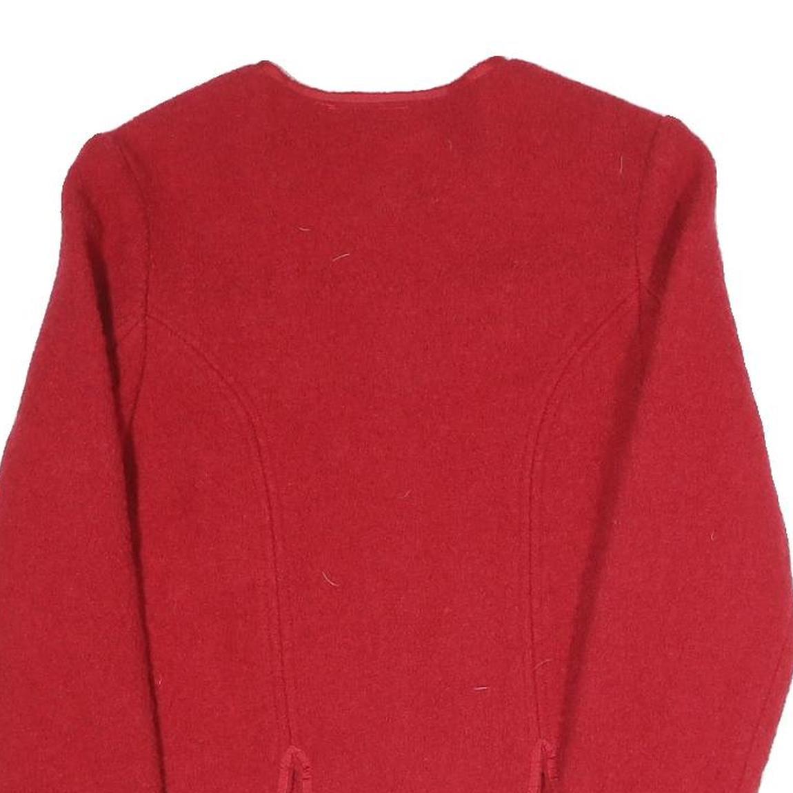 Womens Red Button Jacket S Polyester Blend Plain Elegant Floral Embroidery