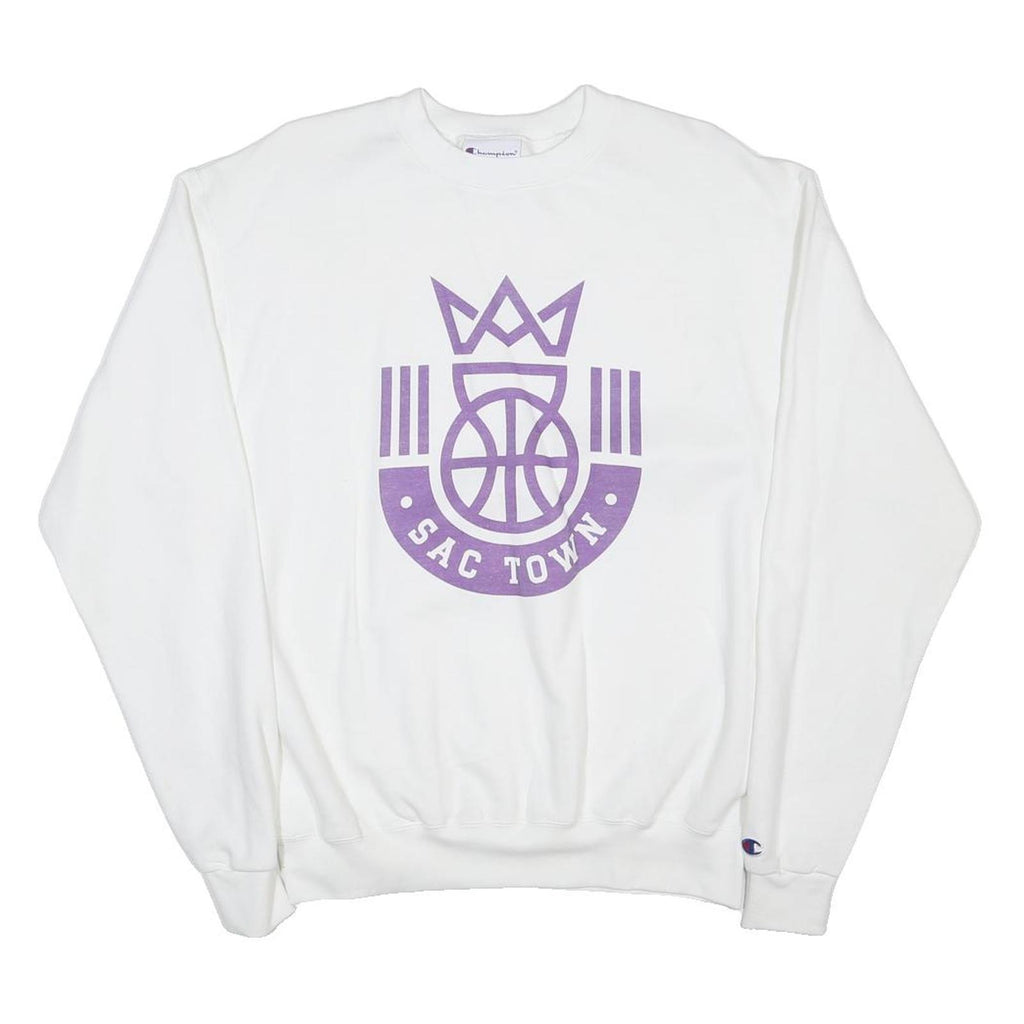 CHAMPION Mens White Sac Town Basketball Crew Neck M Sweatshirt Cotton Blend