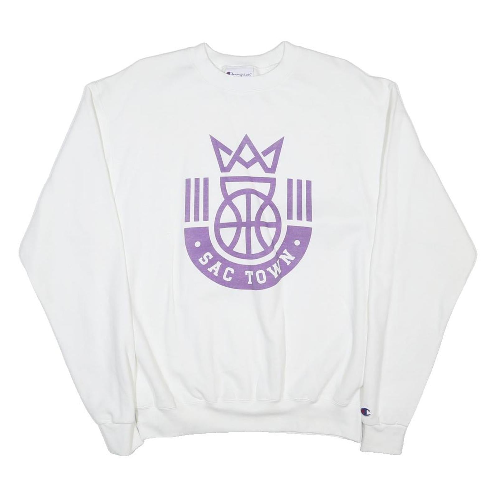 CHAMPION Mens White Sac Town Basketball Crew Neck M Sweatshirt Cotton Blend