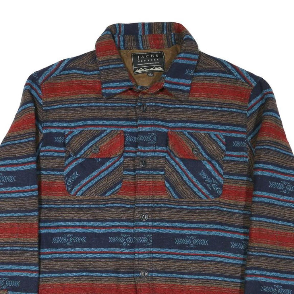 JACHS Mens Red Blue Brown Pattern Shirt L Cotton Blend Casual Long Sleeve