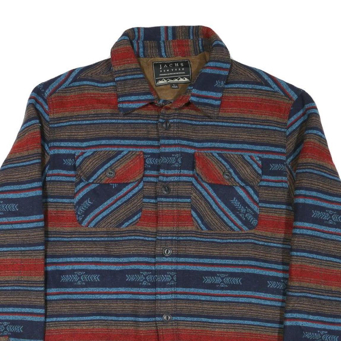 JACHS Mens Red Blue Brown Pattern Shirt L Cotton Blend Casual Long Sleeve