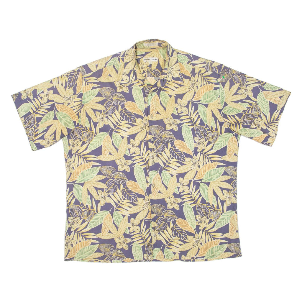PIERRE CARDIN Mens Hawaiian Shirt Blue Floral L