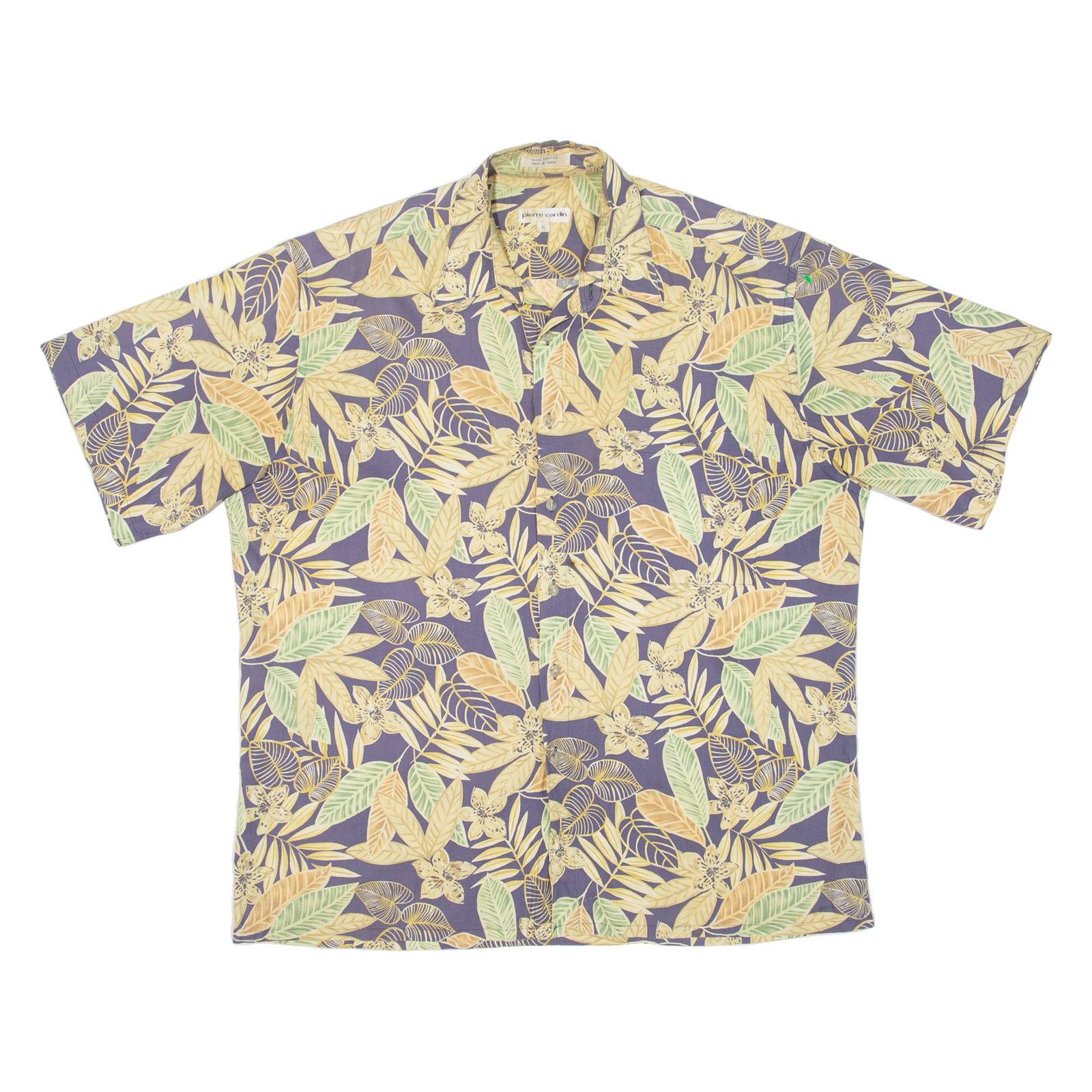 PIERRE CARDIN Mens Hawaiian Shirt Blue Floral L