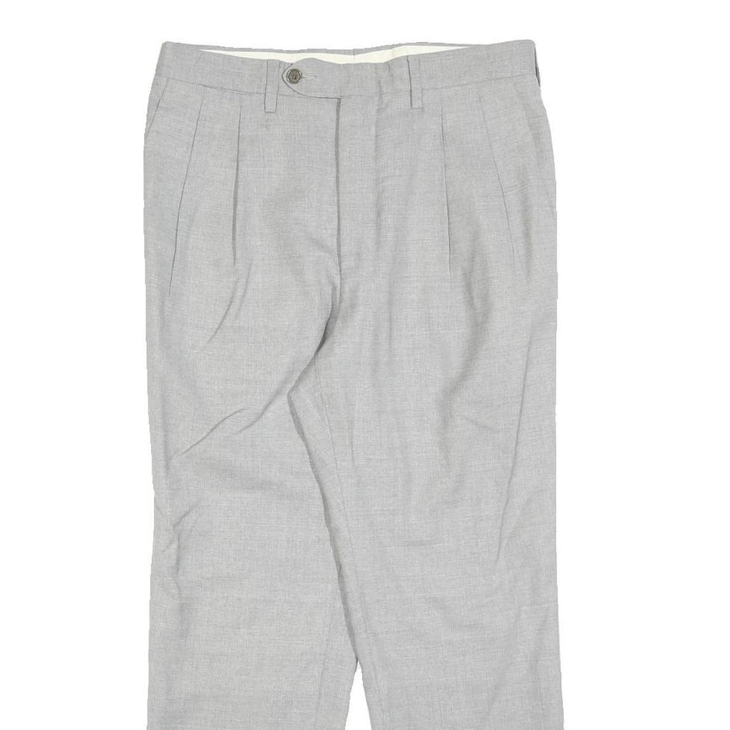 Womens Grey Wool Regular Fit Straight Trousers W30 L26 Classic Zip Closure