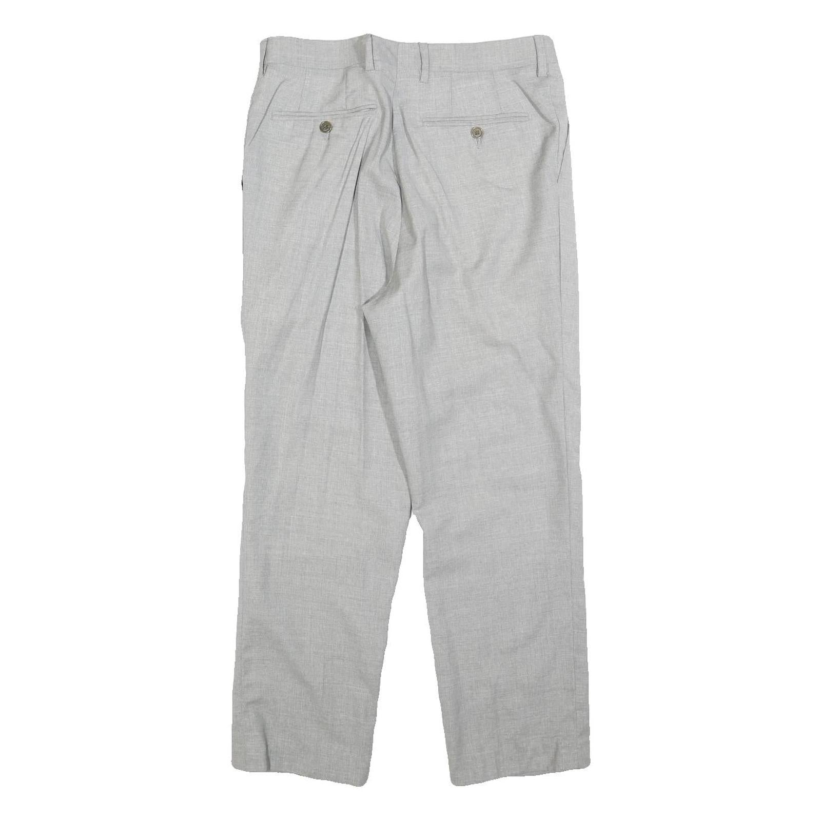 Womens Grey Wool Regular Fit Straight Trousers W30 L26 Classic Zip Closure