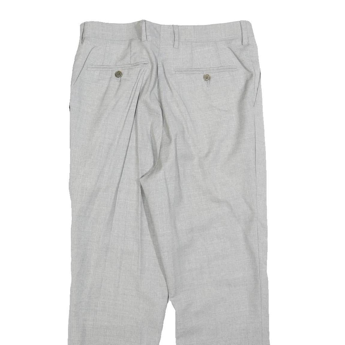 Womens Grey Wool Regular Fit Straight Trousers W30 L26 Classic Zip Closure