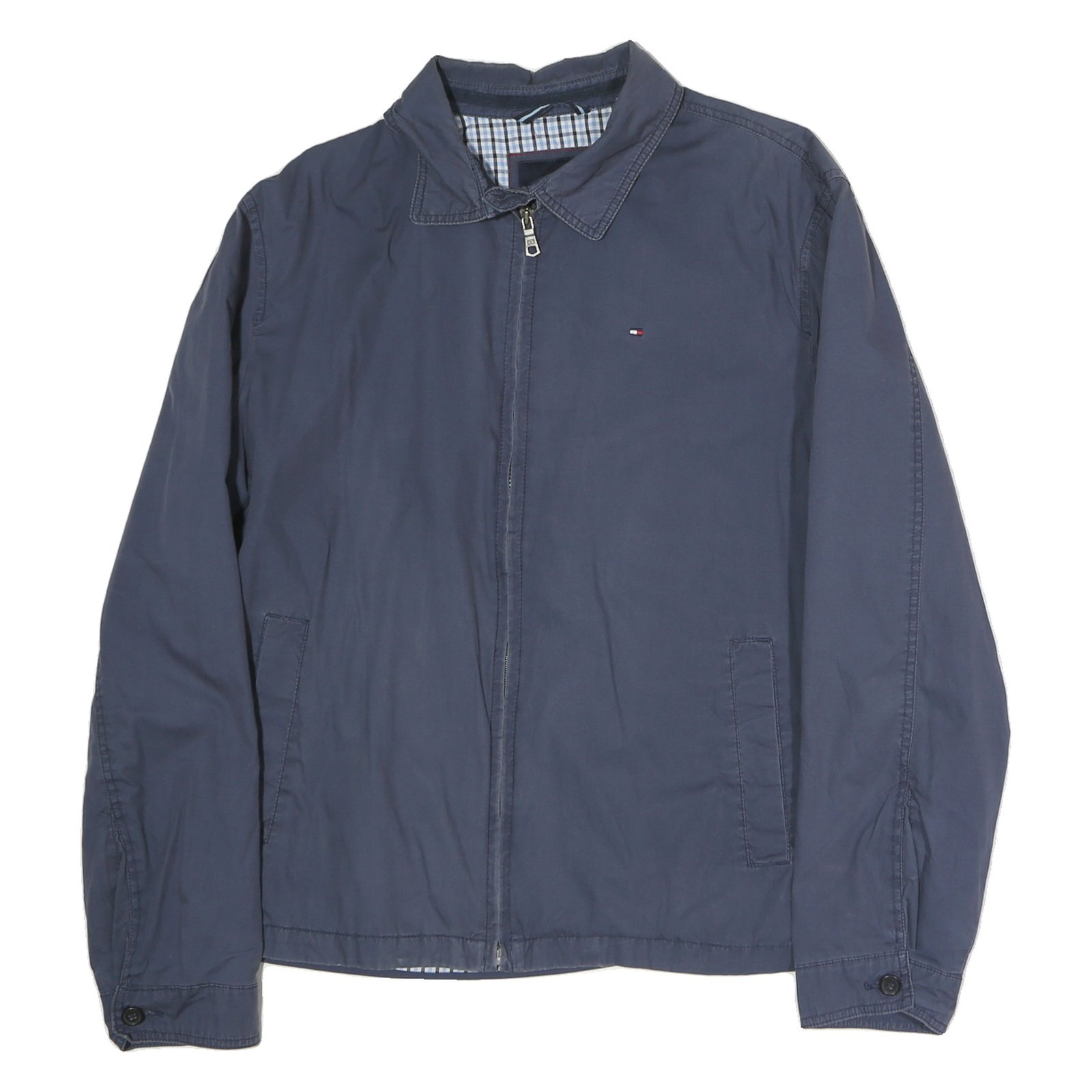 TOMMY HILFIGER Mens Blue XL Cotton Blend Jacket Zip Plain Lightweight Casual