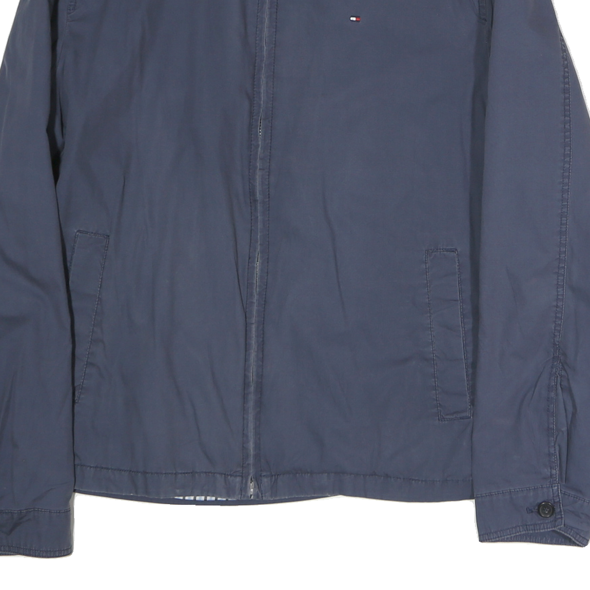 TOMMY HILFIGER Mens Blue XL Cotton Blend Jacket Zip Plain Lightweight Casual