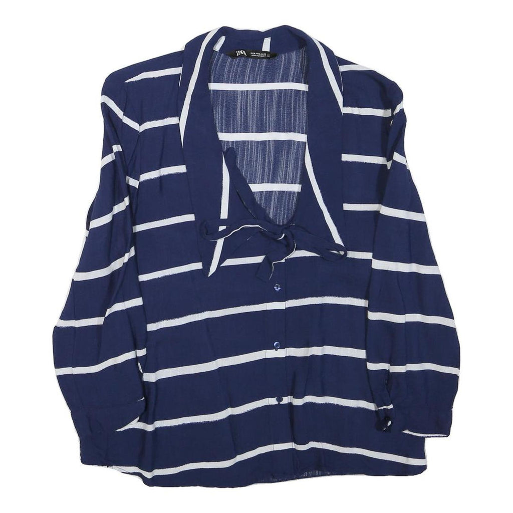 ZARA Womens Blue & White Striped Shirt Long Sleeve Collared M Button Up