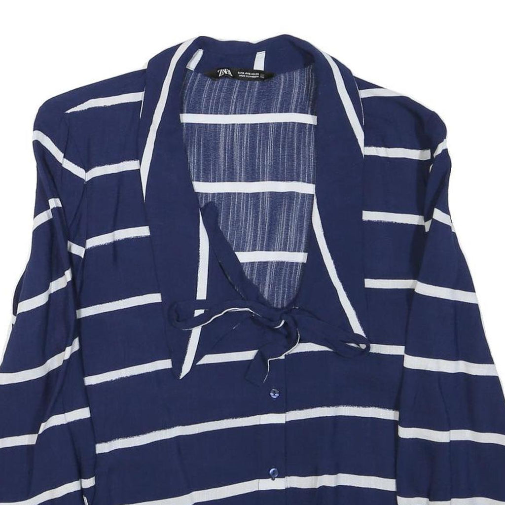 ZARA Womens Blue & White Striped Shirt Long Sleeve Collared M Button Up