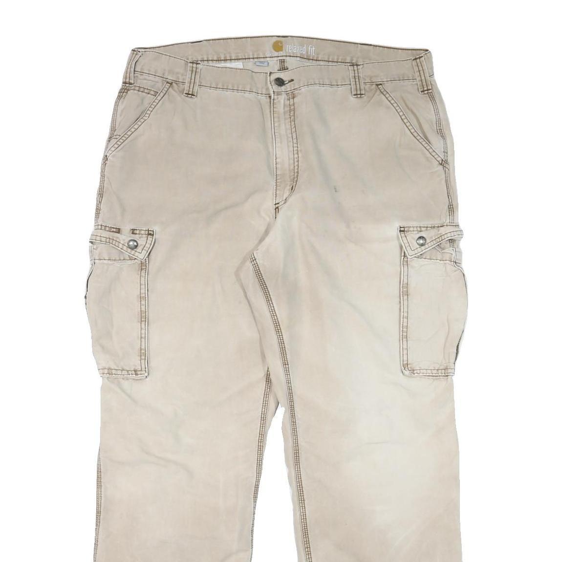 CARHARTT Mens Cotton Blend Beige Relaxed Cargo Trousers W39 L32 Workwear Zip