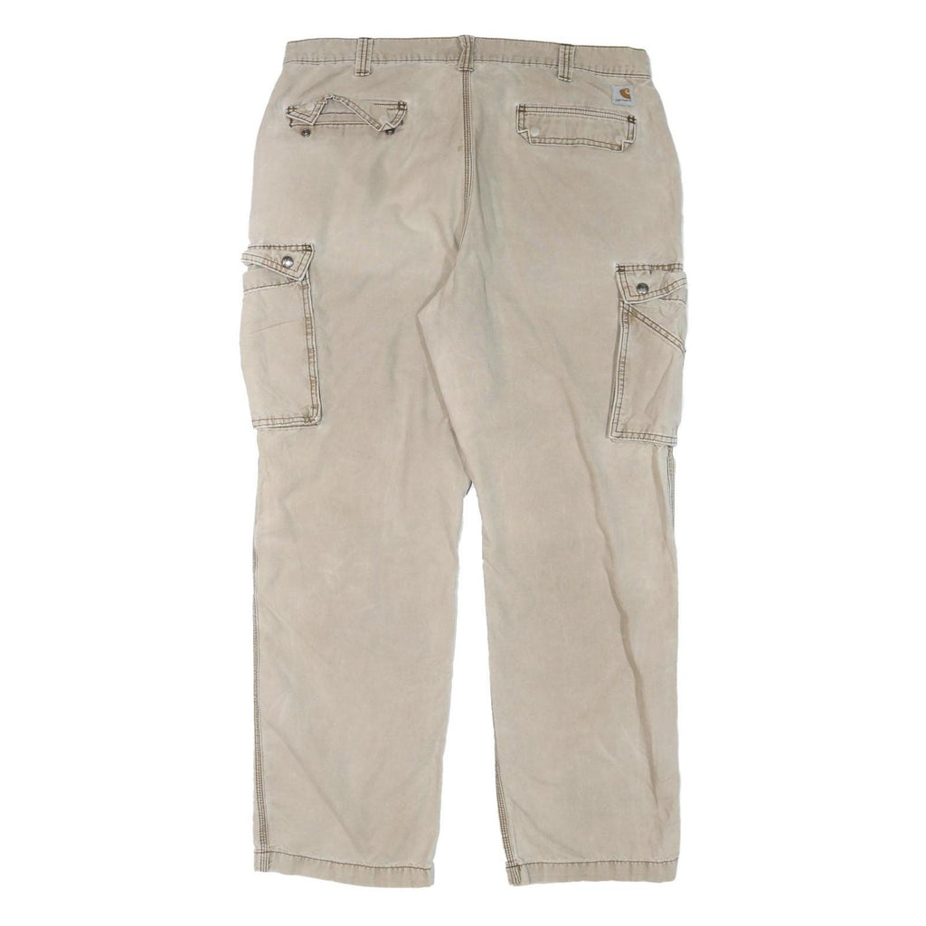 CARHARTT Mens Cotton Blend Beige Relaxed Cargo Trousers W39 L32 Workwear Zip