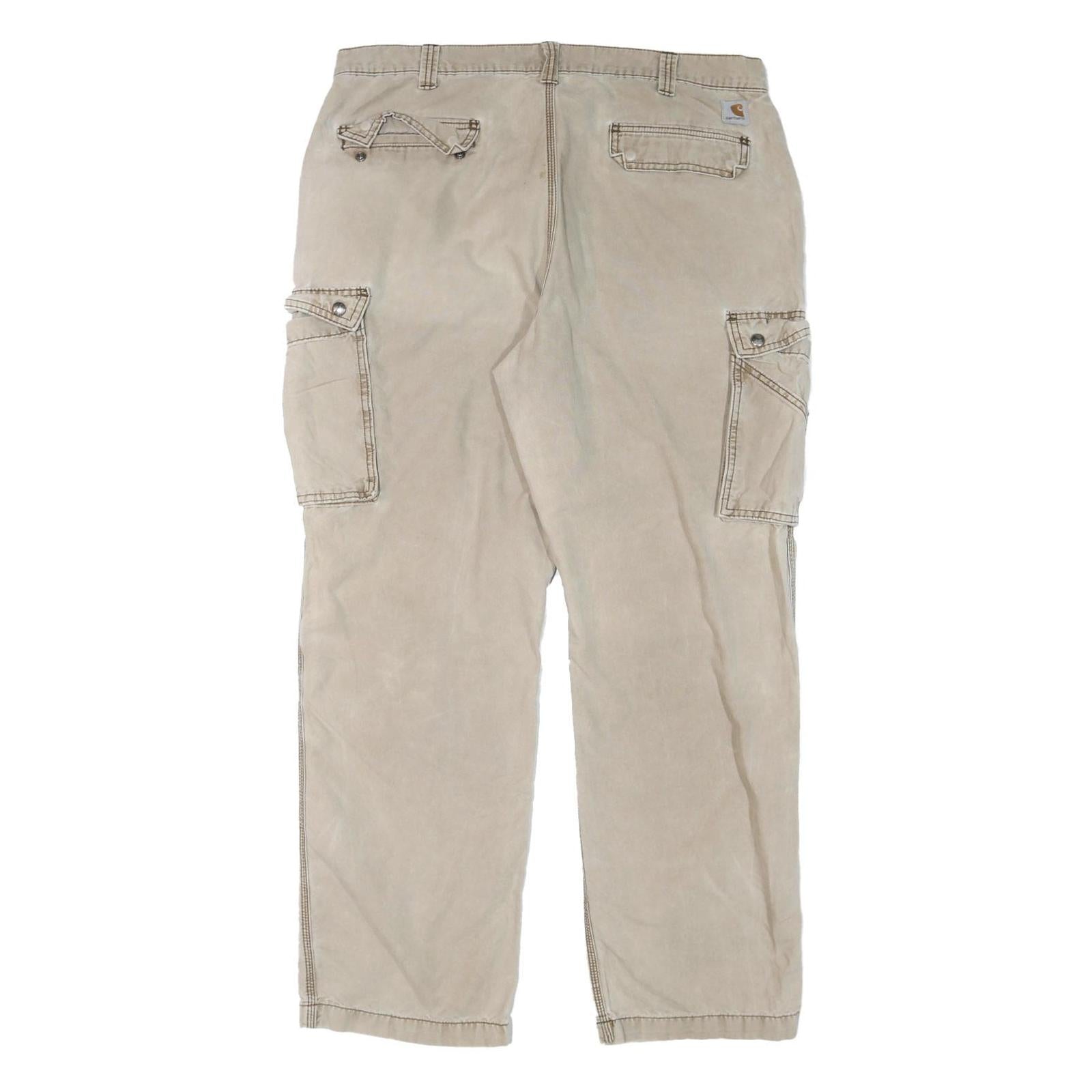 CARHARTT Mens Cotton Blend Beige Relaxed Cargo Trousers W39 L32 Workwear Zip