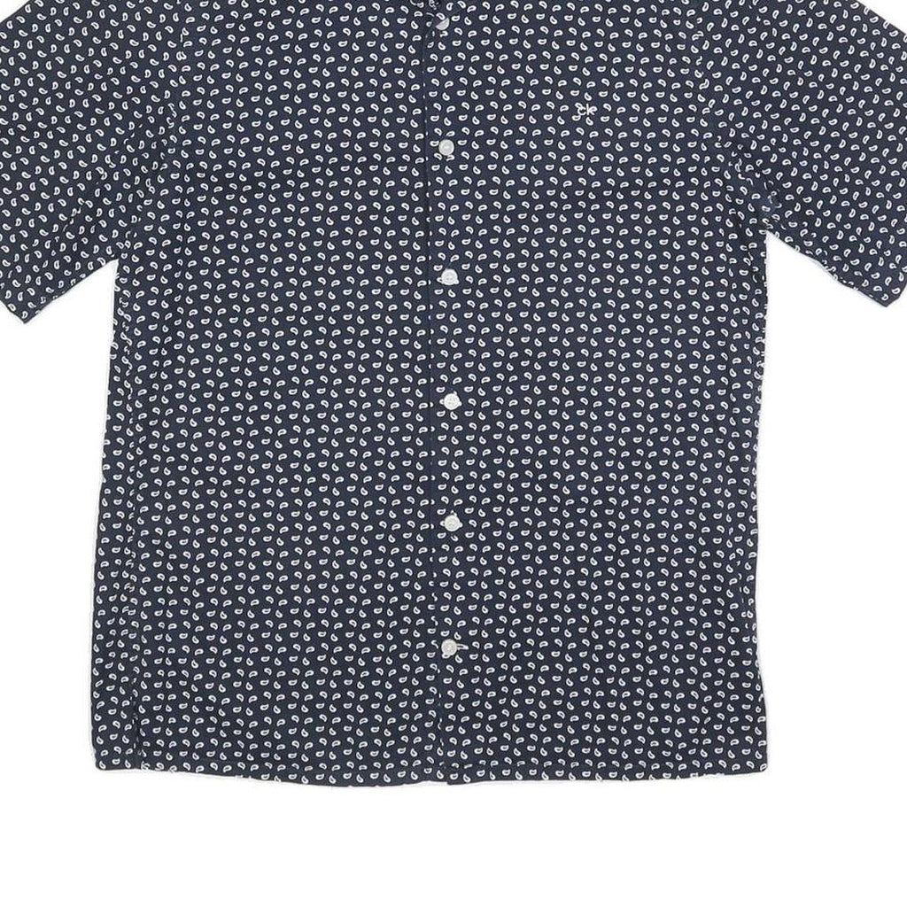 CALVIN KLEIN Mens Navy Blue & White Printed Shirt S Cotton Blend Casual Summer