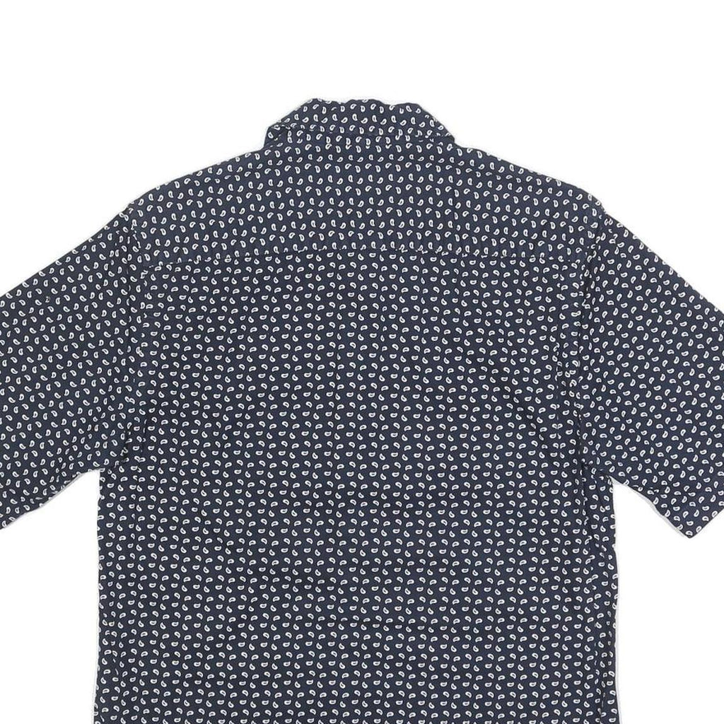 CALVIN KLEIN Mens Navy Blue & White Printed Shirt S Cotton Blend Casual Summer