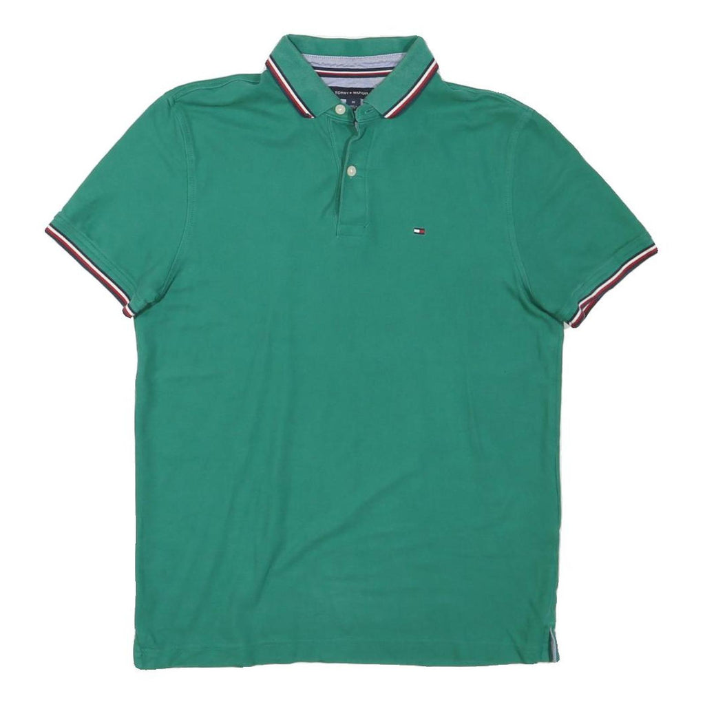 TOMMY HILFIGER Mens Green Short Sleeve Plain M Polo Shirt Cotton Blend