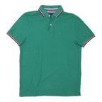 TOMMY HILFIGER Mens Green Short Sleeve Plain M Polo Shirt Cotton Blend