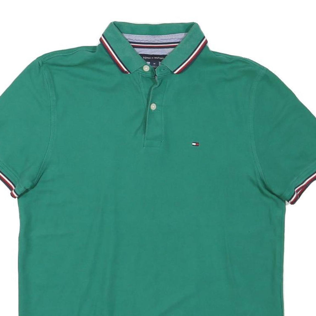 TOMMY HILFIGER Mens Green Short Sleeve Plain M Polo Shirt Cotton Blend