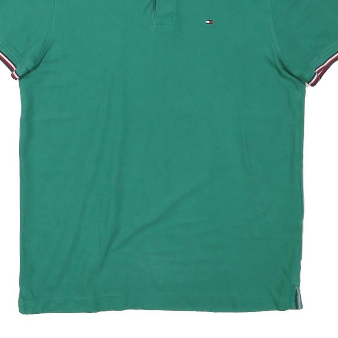TOMMY HILFIGER Mens Green Short Sleeve Plain M Polo Shirt Cotton Blend