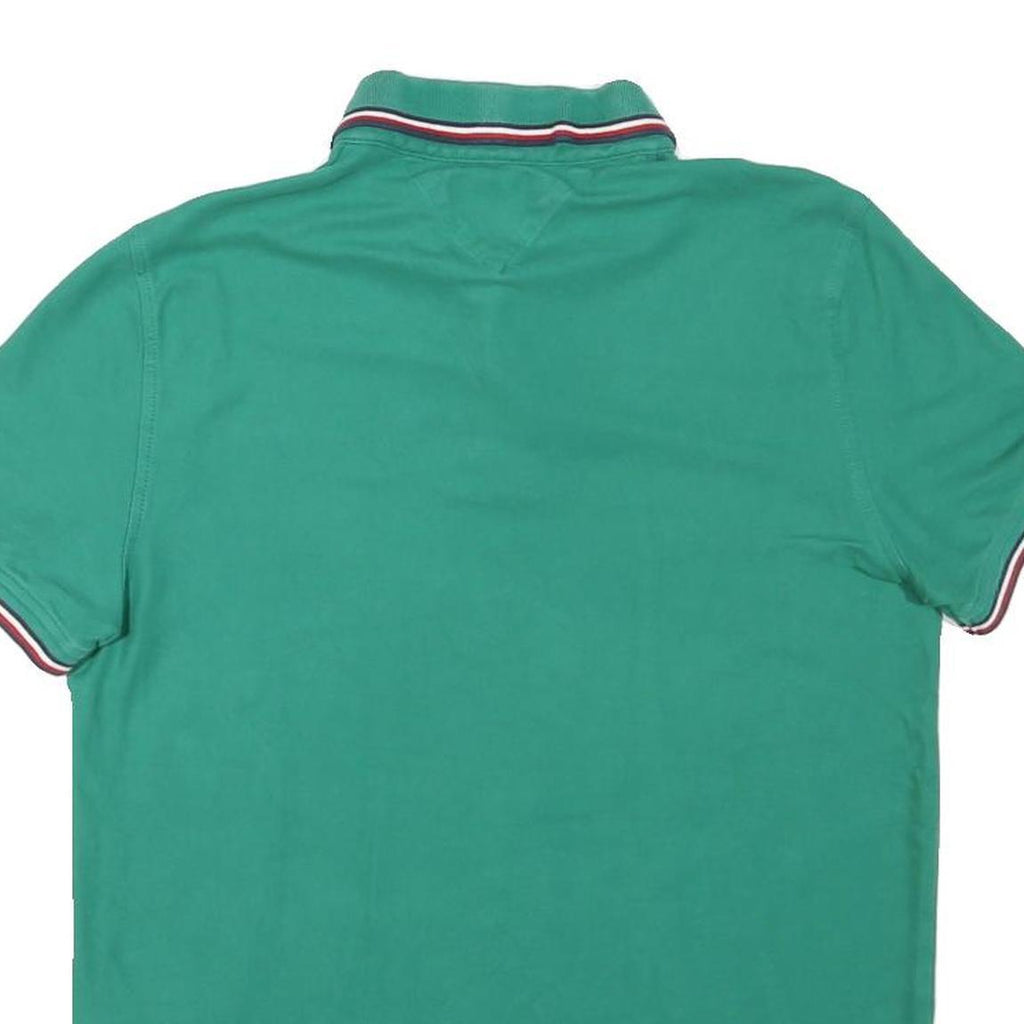 TOMMY HILFIGER Mens Green Short Sleeve Plain M Polo Shirt Cotton Blend
