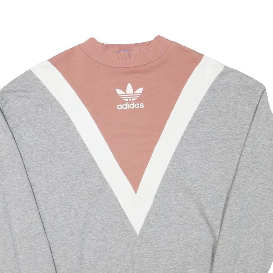 ADIDAS Womens Grey & Pink Crew Neck UK 6 Sweatshirt Cotton Blend Pullover