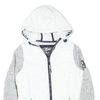 SUPERDRY Womens White & Grey Hooded Jacket XS Polyester Blend Zip Casual