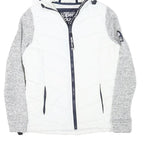 SUPERDRY Womens White & Grey Hooded Jacket XS Polyester Blend Zip Casual