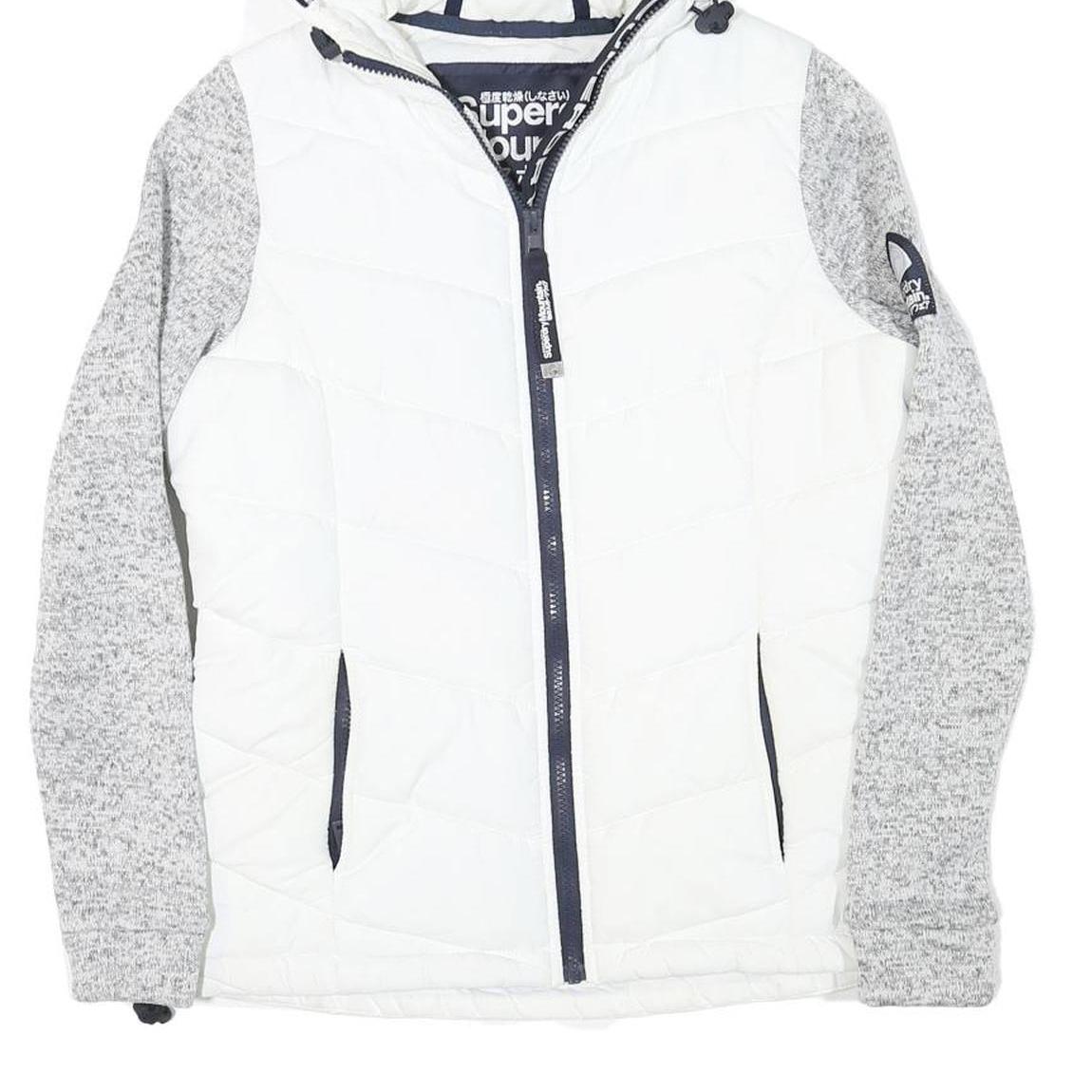 SUPERDRY Womens White & Grey Hooded Jacket XS Polyester Blend Zip Casual