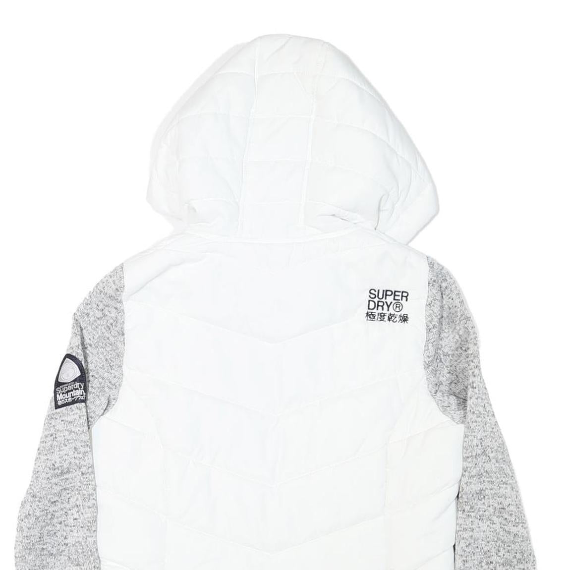 SUPERDRY Womens White & Grey Hooded Jacket XS Polyester Blend Zip Casual