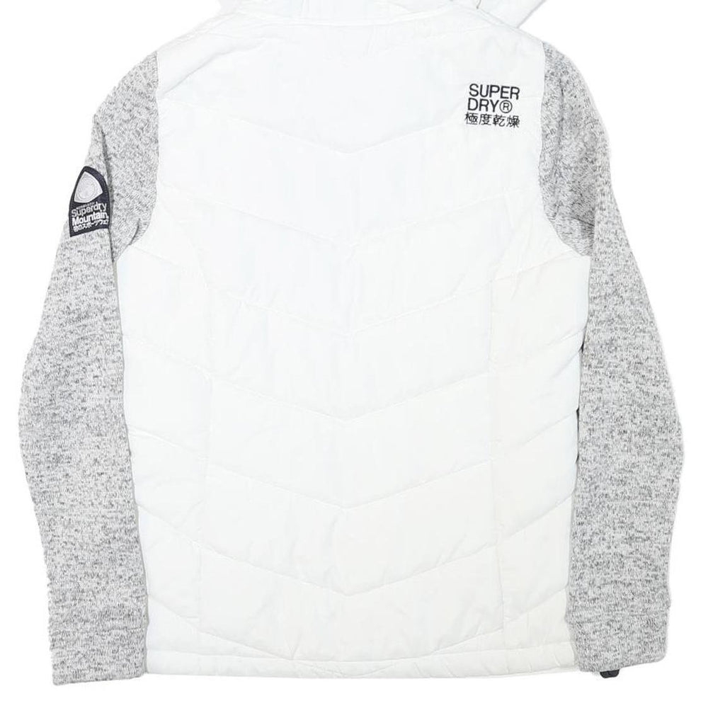 SUPERDRY Womens White & Grey Hooded Jacket XS Polyester Blend Zip Casual