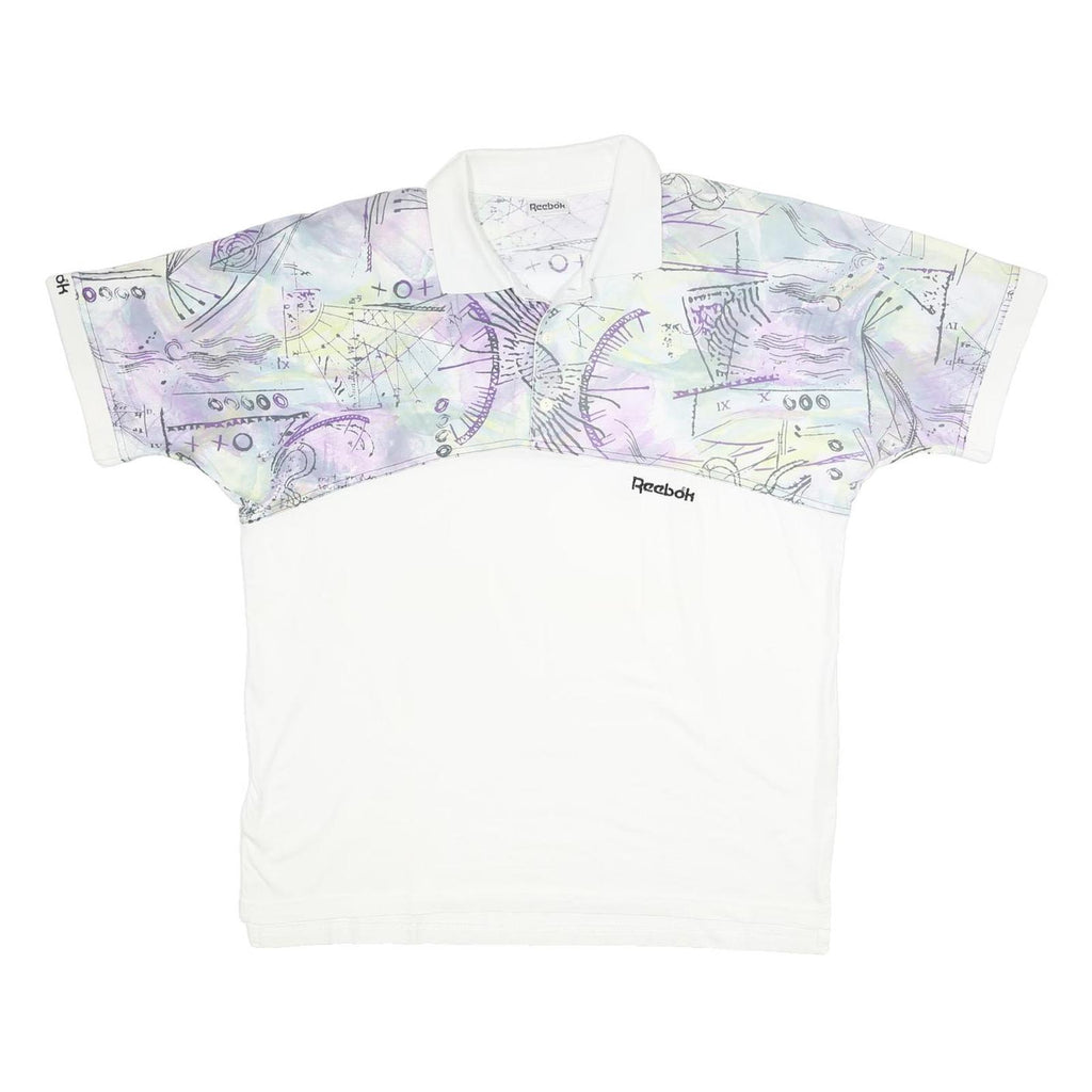 REEBOK Mens White & Purple Abstract Print Short Sleeve Polo Shirt XL Cotton