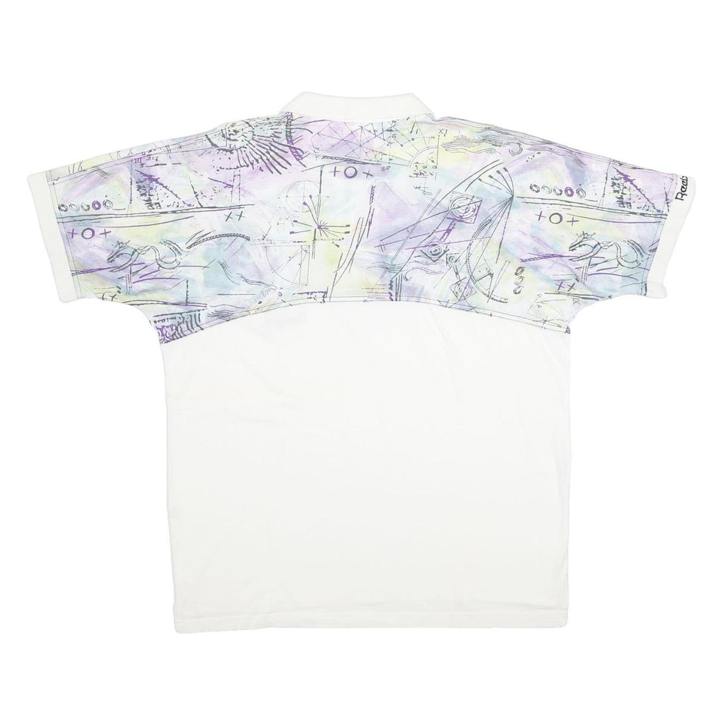 REEBOK Mens White & Purple Abstract Print Short Sleeve Polo Shirt XL Cotton