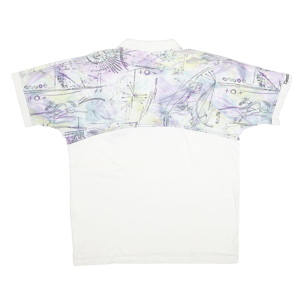 REEBOK Mens White & Purple Abstract Print Short Sleeve Polo Shirt XL Cotton