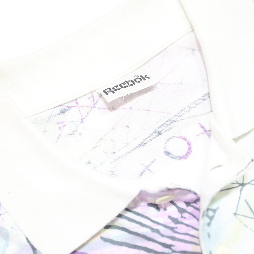 REEBOK Mens White & Purple Abstract Print Short Sleeve Polo Shirt XL Cotton