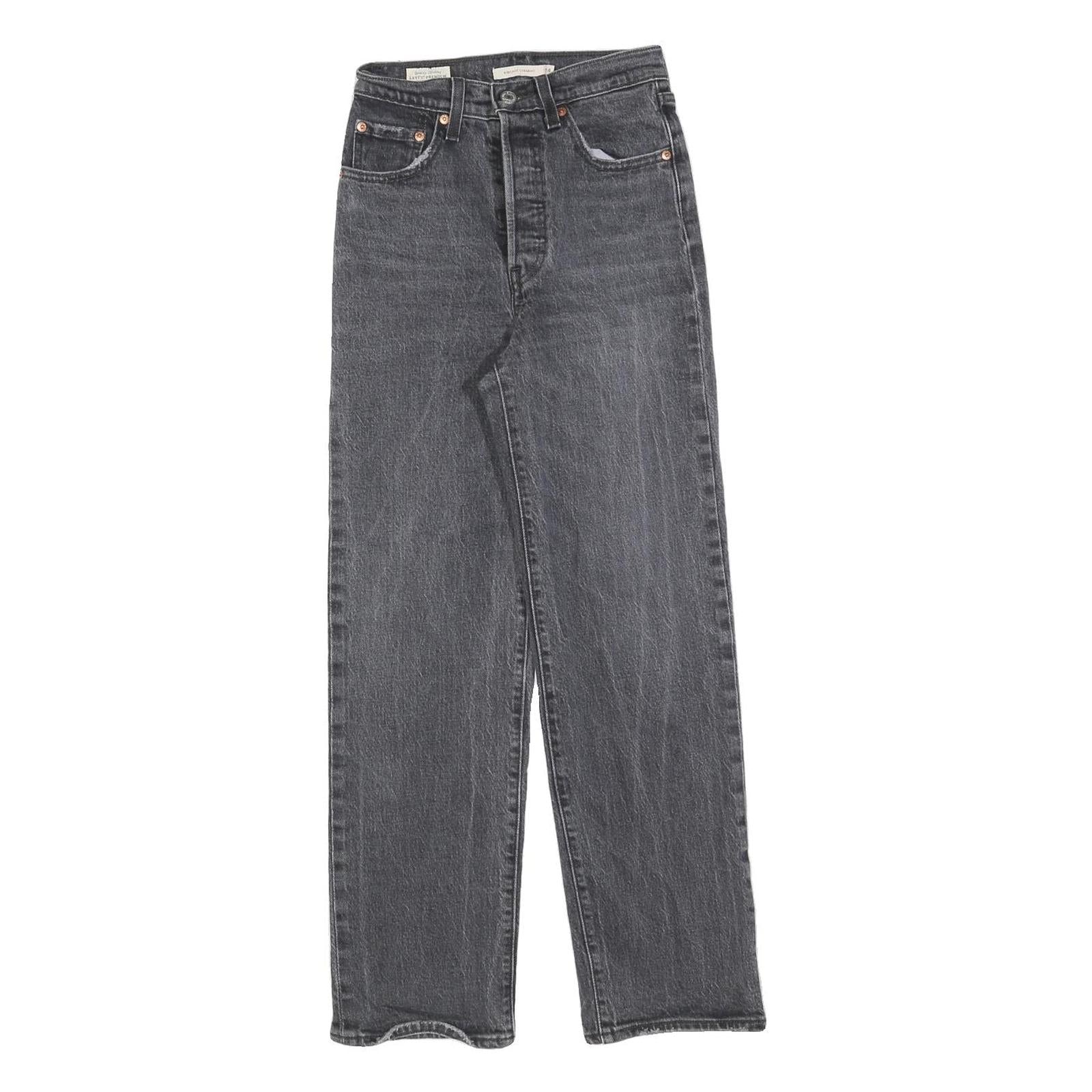 LEVI'S Womens Regular Fit Black Denim Jeans W24 L29 Classic Cotton Button