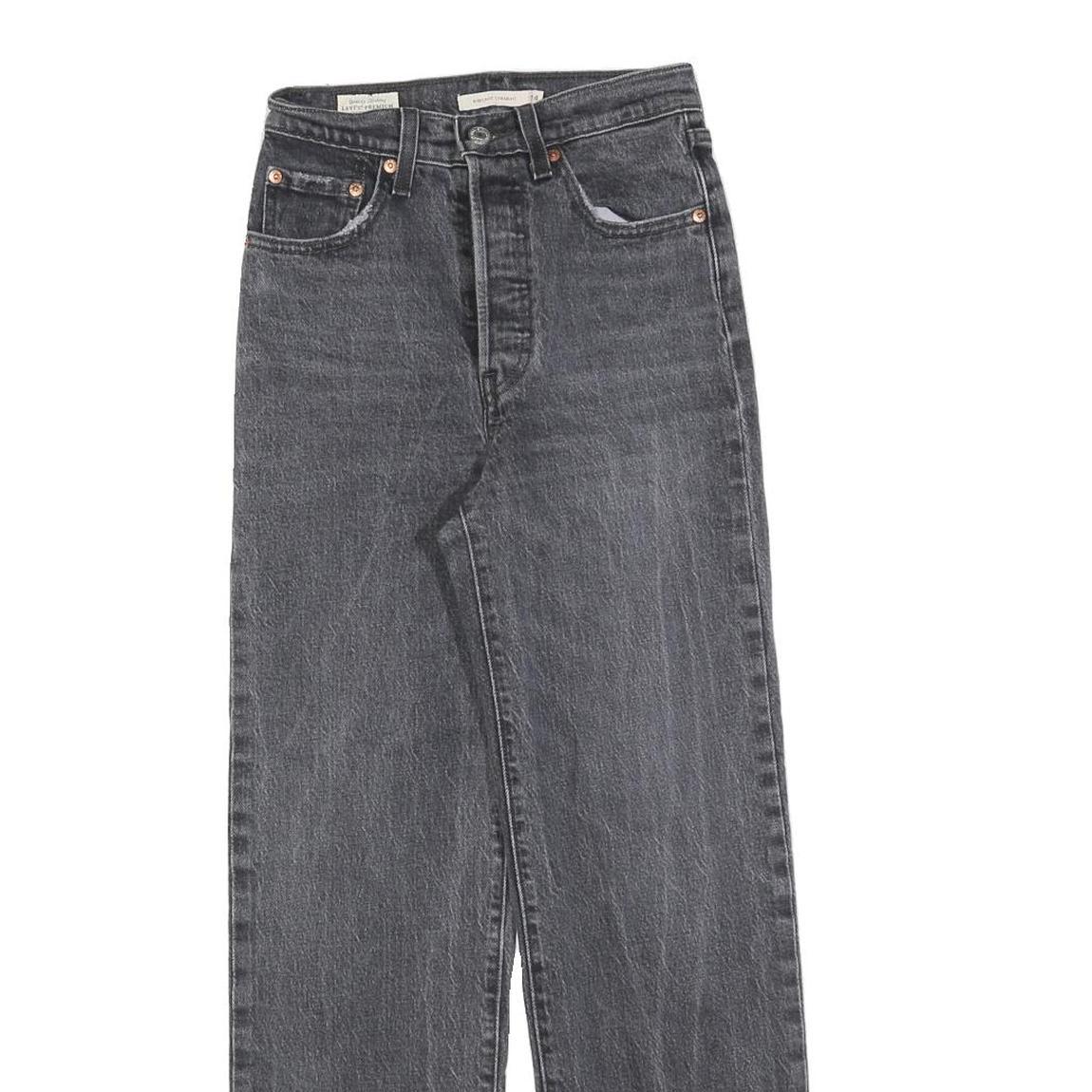 LEVI'S Womens Regular Fit Black Denim Jeans W24 L29 Classic Cotton Button