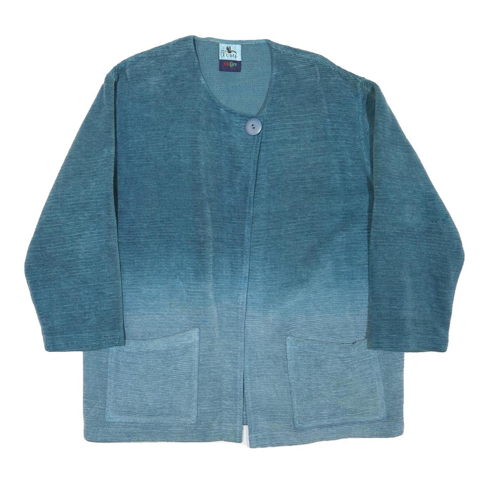 TUMI Womens Blue Jacket L Cotton Blend Button Plain Casual Comfortable